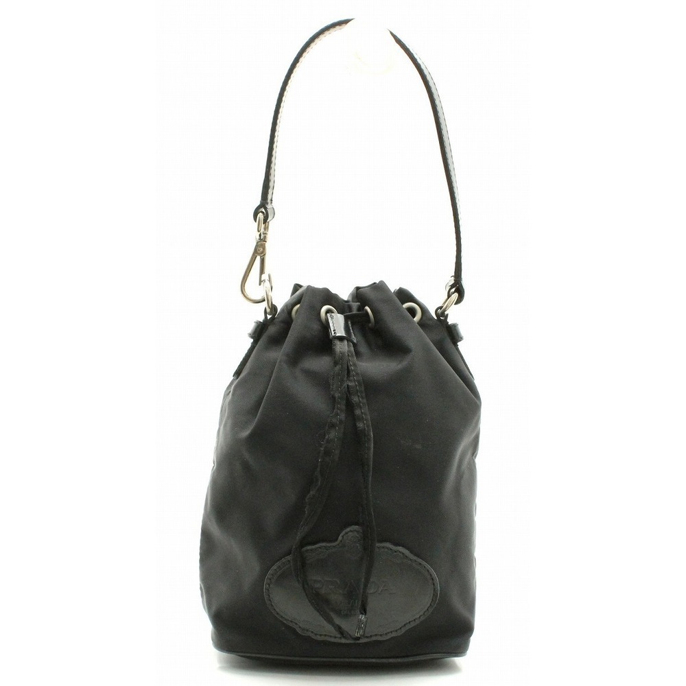 Prada Drawstring Handbag Bag Mini Black Leather N… - image 2